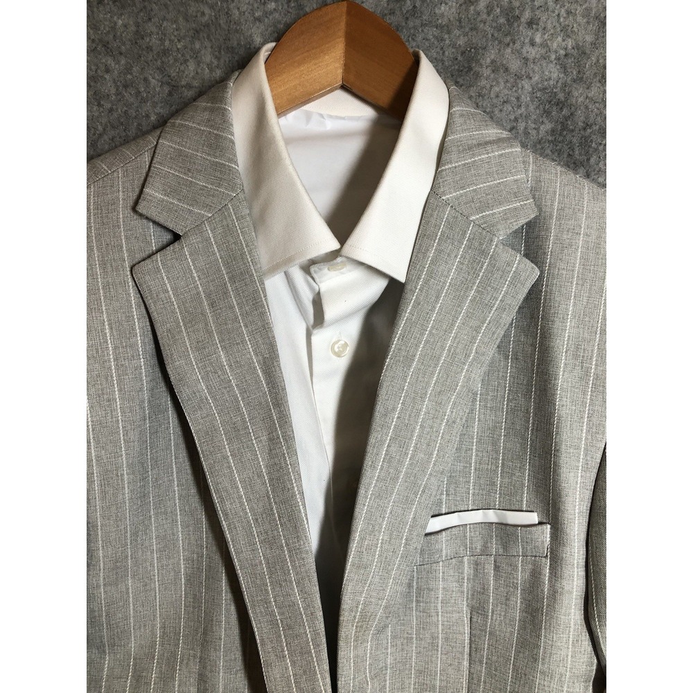 Coofandy Blazer Mens 44R Gray Stripe Suit Coat Jacket Career Casual‎ Classic